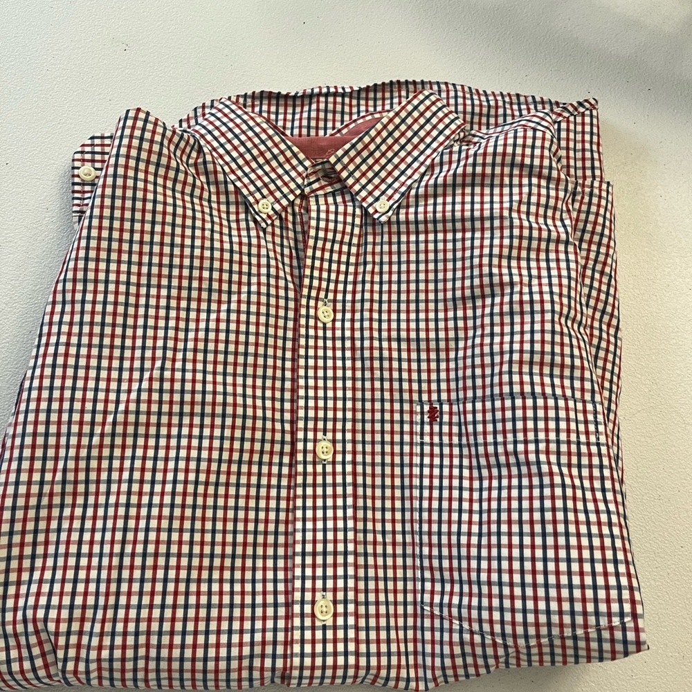 Izod Red and White Plaid Button Down Shirt